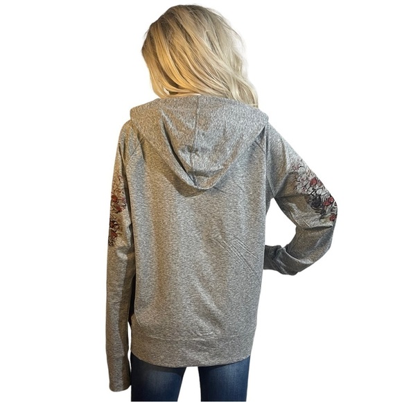 Lips and Skull Upcycled Full Zip Hooded Gray Jacket - Picture 8 of 12